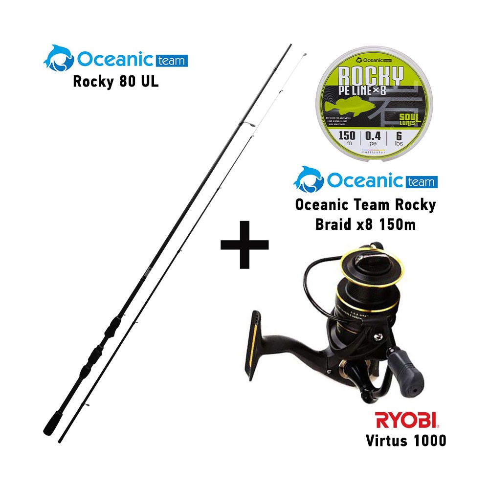 Καλάμι OCEANIC ROCKY 80UL + Μηχανισμός RYOBI VIRTUS 1000 + Νήμα ROCKY BRAID 150M image