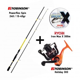 Καλάμι POWERFLEX SPIN 240 15-45gr + Μηχανισμός HOLIDAY 303 + Πετονιά IRON MAX X 0.26mm image