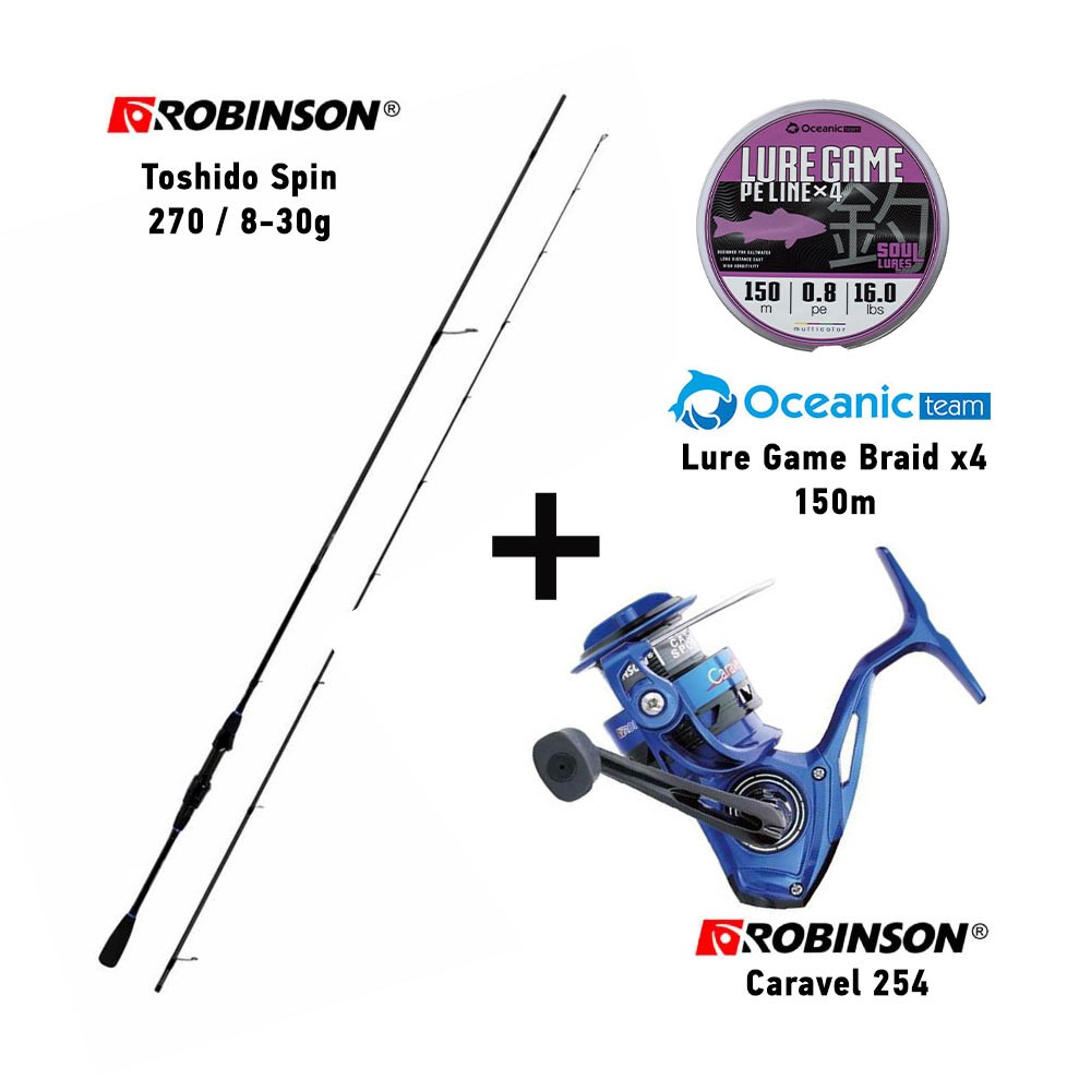 Μηχανισμός TOSHIDO SPIN 270 8-30gr + Μηχανισμός CARAVEL 254 + Νήμα LURE GAME BRAID 150m image