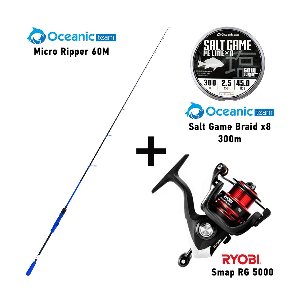 Καλάμι OCEANIC MICRO RIPPER 60M + Μηχανισμός RYOBI SMAP RG 5000 + Νήμα OCEANIC SALT GAME BRAID x8 300m image