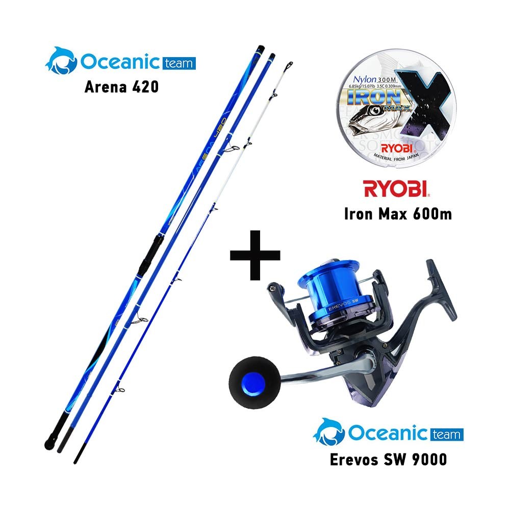 Καλάμι OCEANIC ARENA 420 + Μηχανισμός EREVOS SW 9000 + Πετονιά RYOBI IRON MAX image