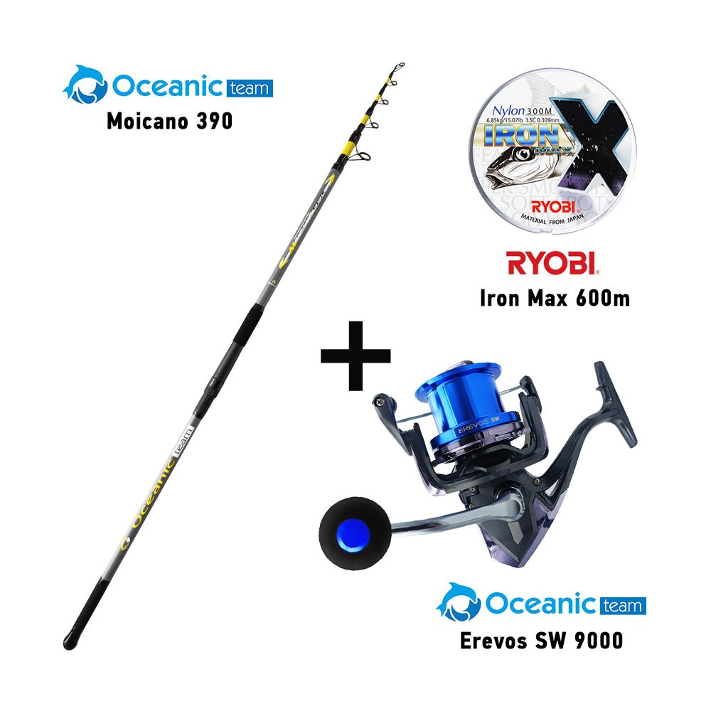 Καλάμι OCEANIC MOICANO 390 + Μηχανισμός EREVOS SW 9000 + Πετονιά RYOBI IRON MAX image