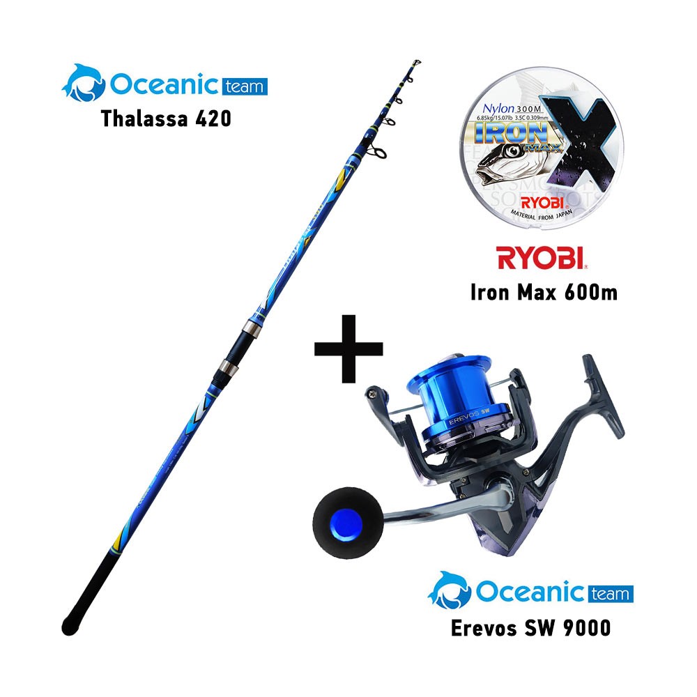 Καλάμι OCEANIC THALASSA 420 + Μηχανισμός EREVOS SW 9000 + Πετονιά RYOBI IRON MAX image