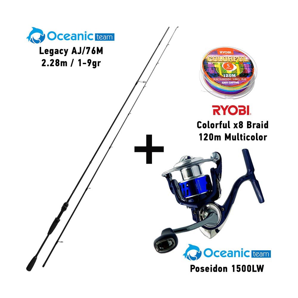 Καλάμι OCEANIC LEGACY AJ/76M 2.28m 1-9gr + POSEIDON 1500LW + Νήμα RYOBI COLORFUL x8 image