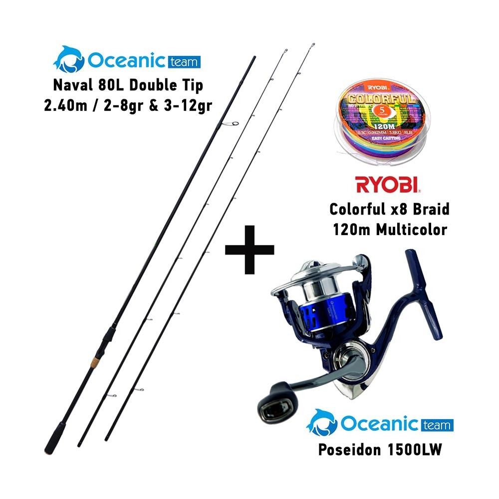 Καλάμι OCEANIC NAVAL 80L Double Tip 2.40m 2-8gr & 3-12gr + Μηχανισμός POSEIDON 1500LW + Νήμα COLORFUL x8 image