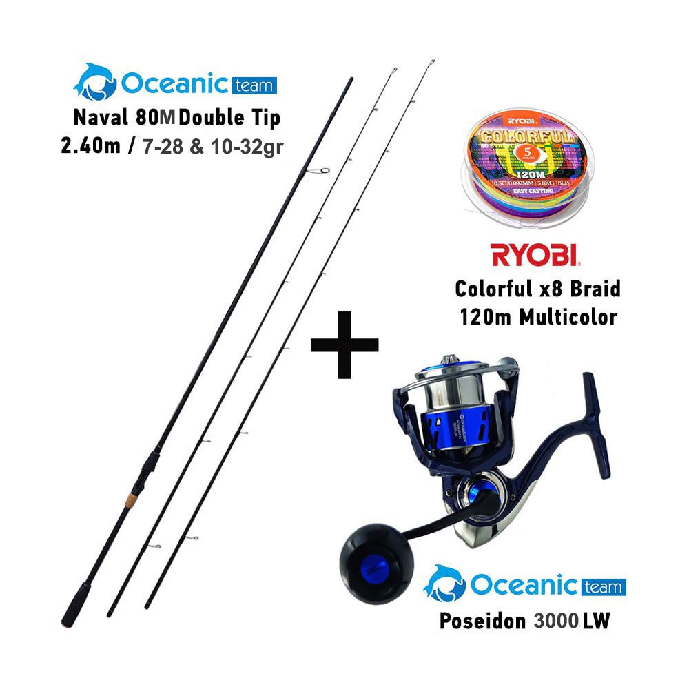 Καλάμι OCEANIC NAVAL 80M Double Tip 2.40m 7-28gr & 10-32gr + Μηχανισμός POSEIDON 3000LW + Νήμα COLORFUL x8 image